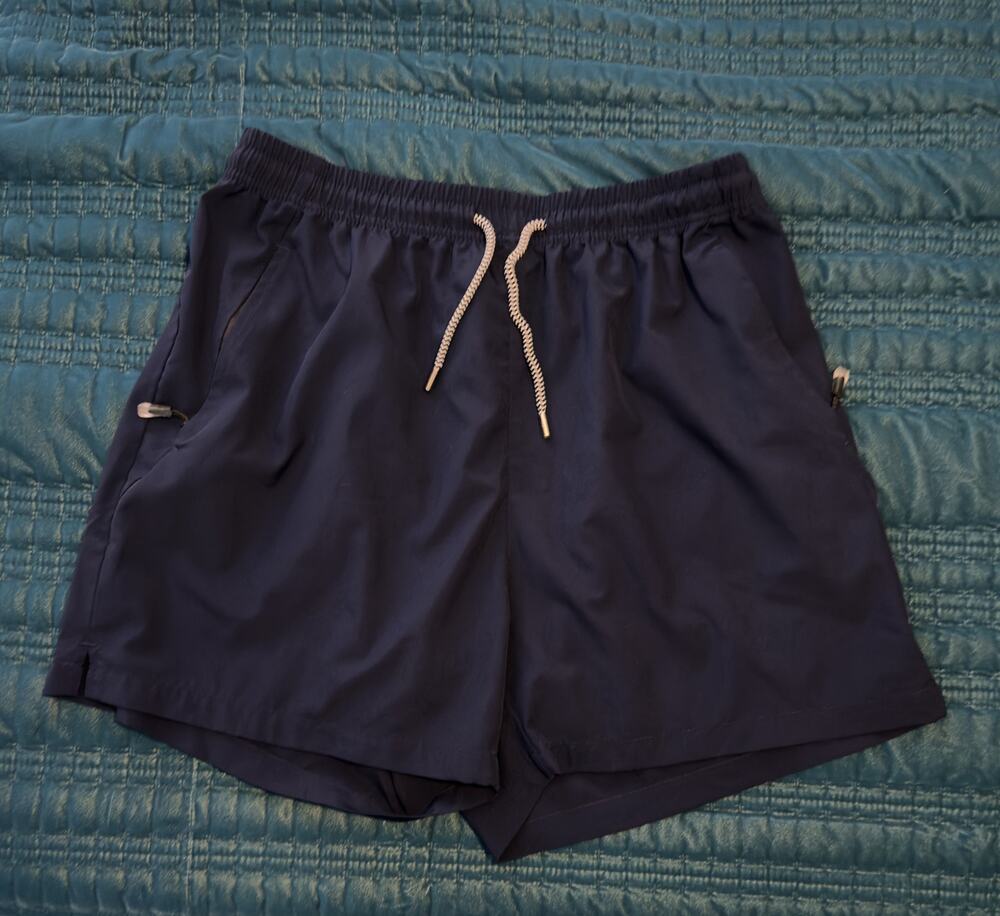 Men's Black Athletic Performance Shorts Zipper Pockets Drawstring Size X-Large